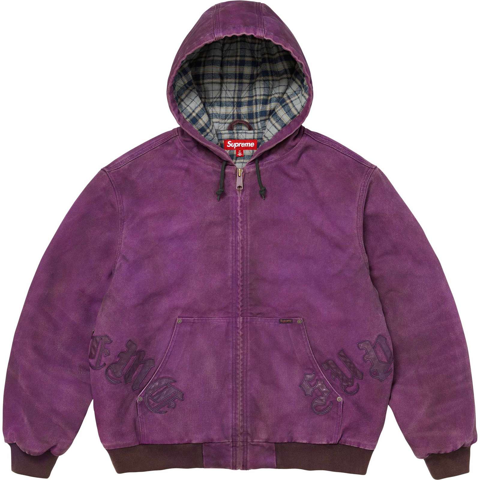 Leather Appliqué Hooded Work Jacket