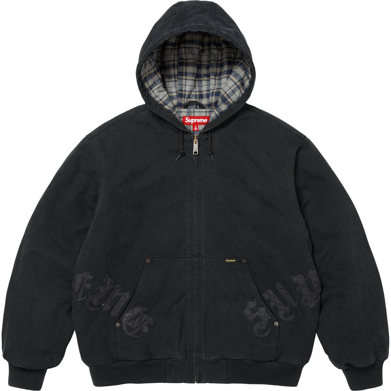 Leather Appliqué Hooded Work Jacket