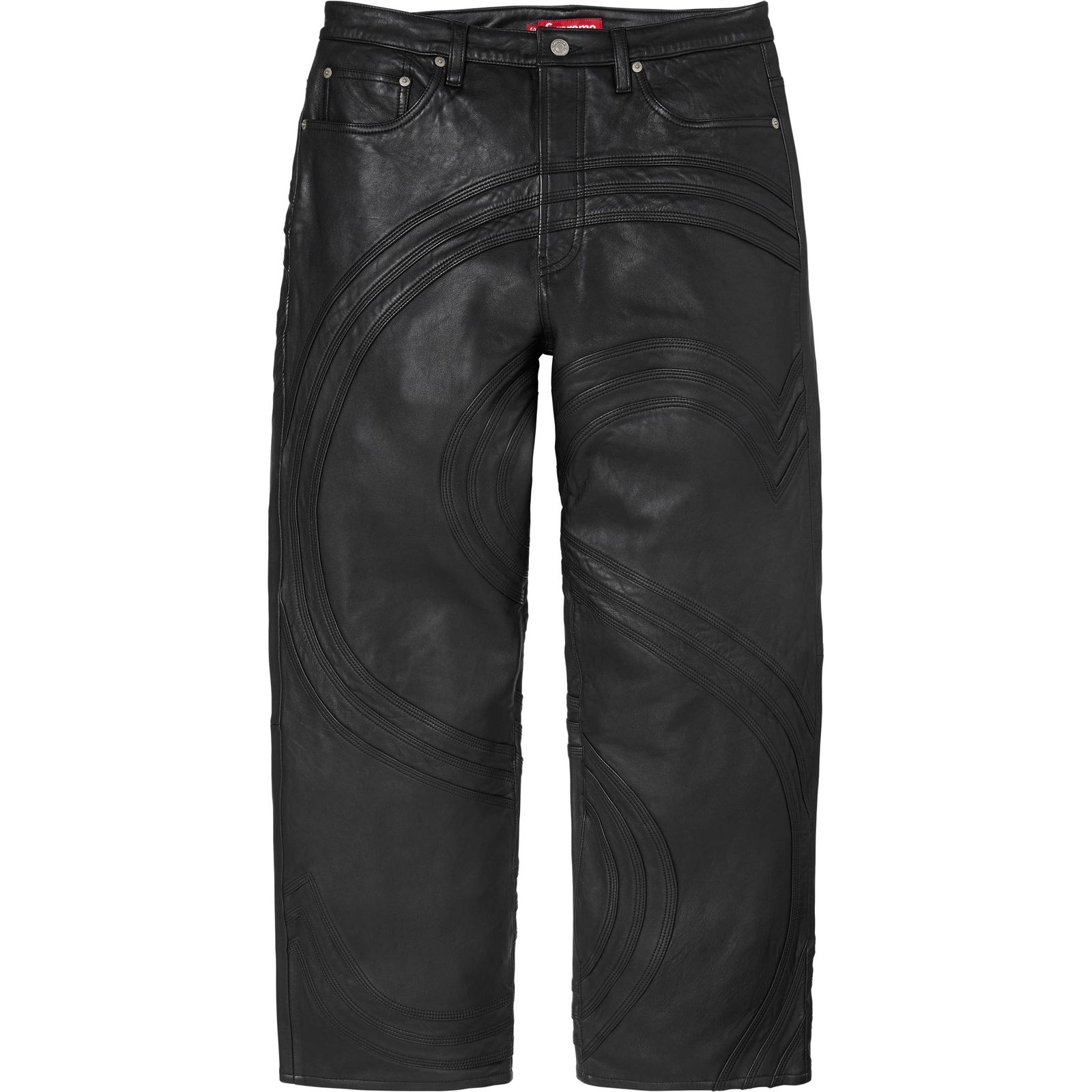 S Logo Leather Baggy 5-Pocket Jean