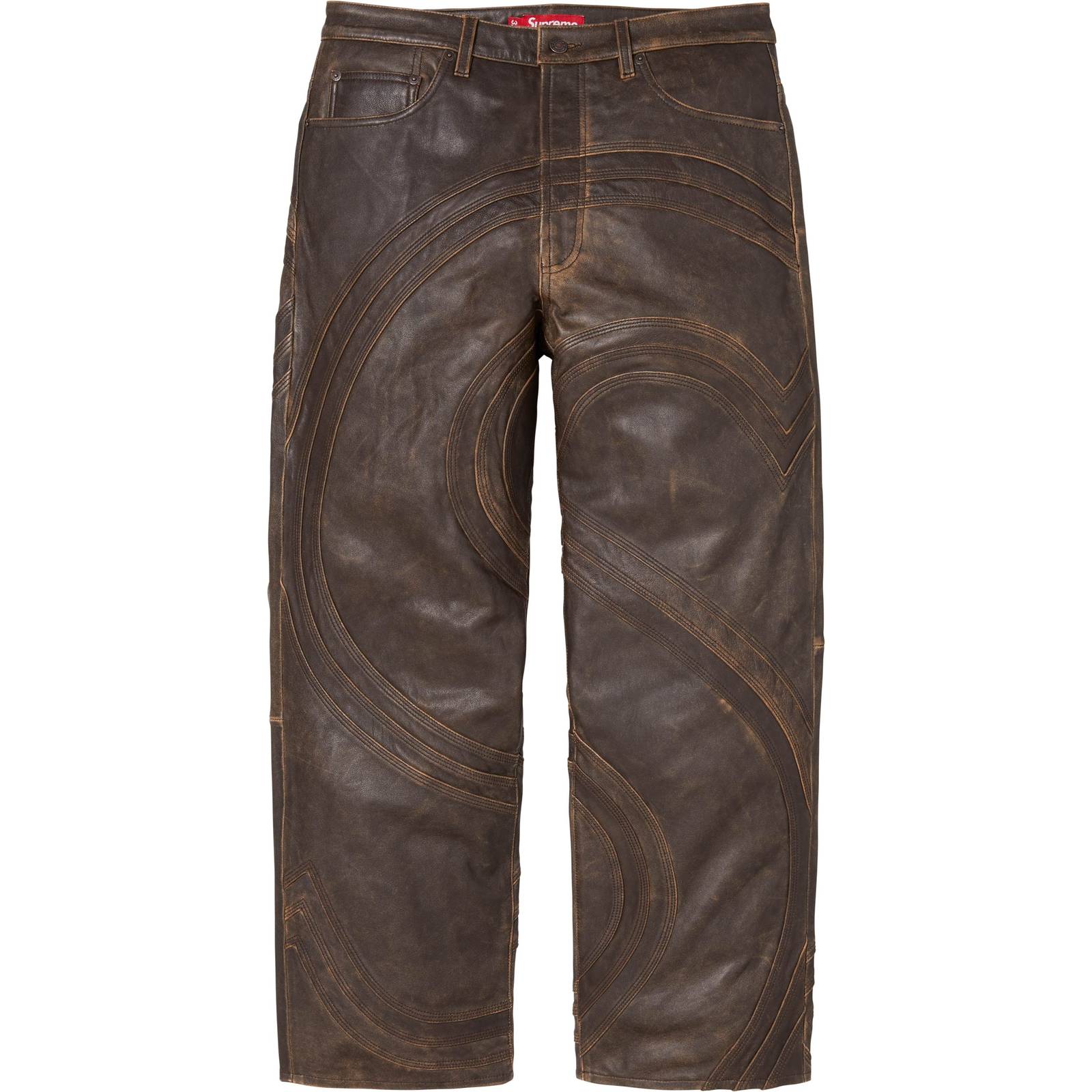 S Logo Leather Baggy 5-Pocket Jean