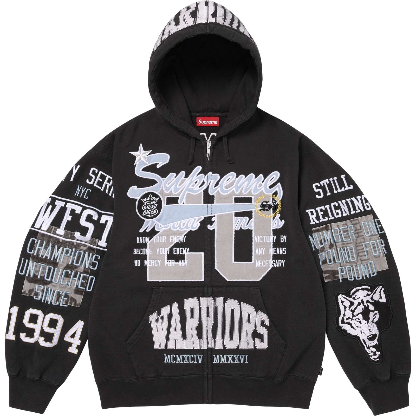 Warriors Appliqué Zip Up Hooded Sweatshirt