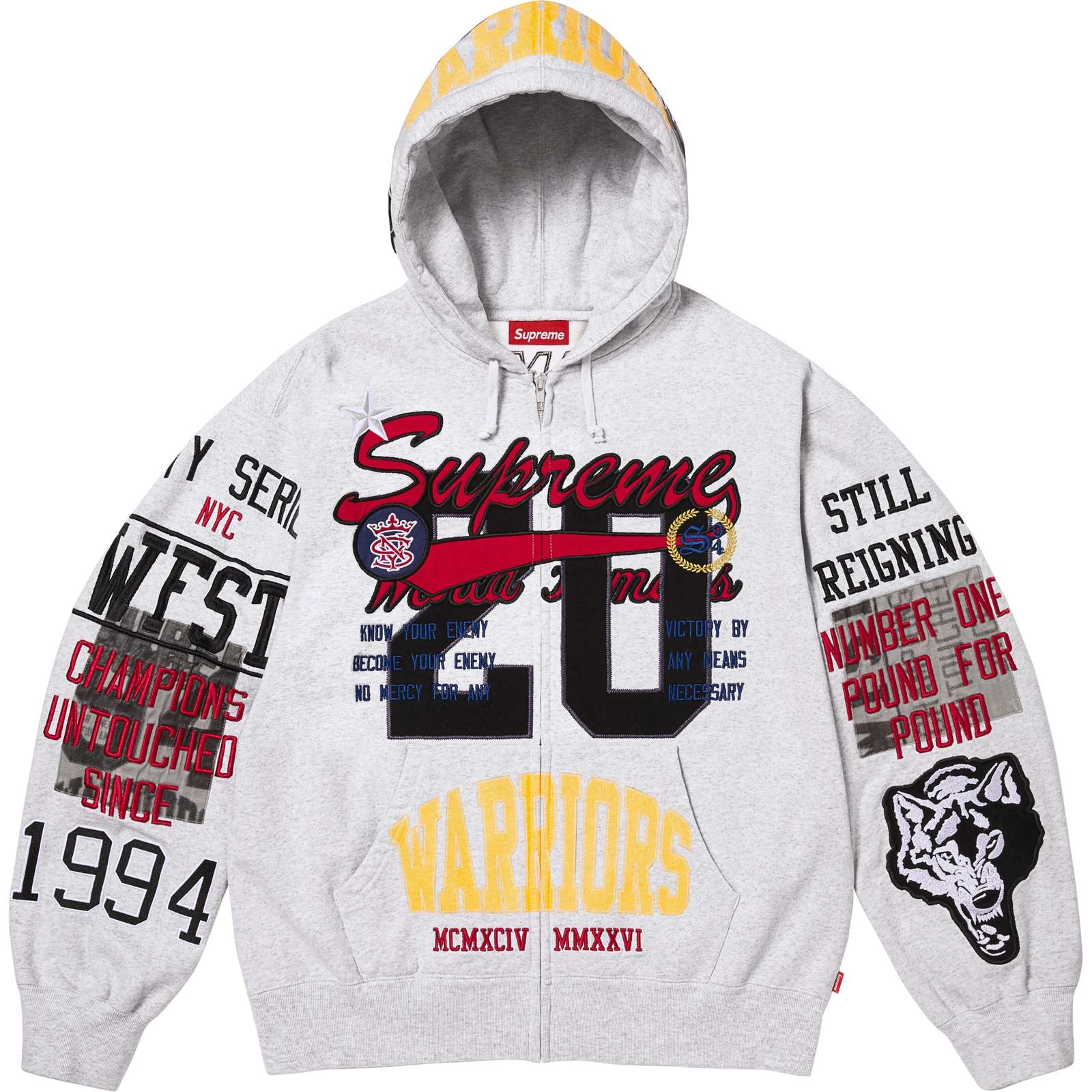Warriors Appliqué Zip Up Hooded Sweatshirt