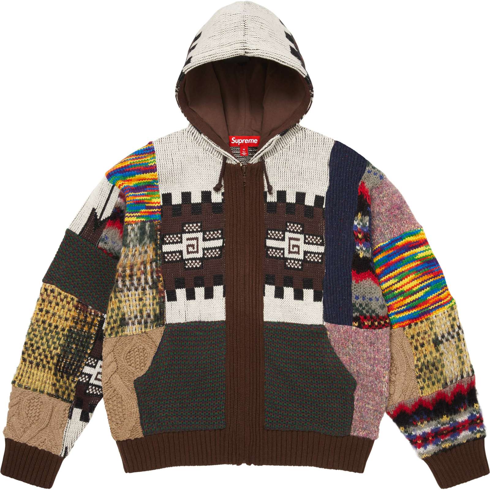 Patchwork Zip Up Hooded Sweater