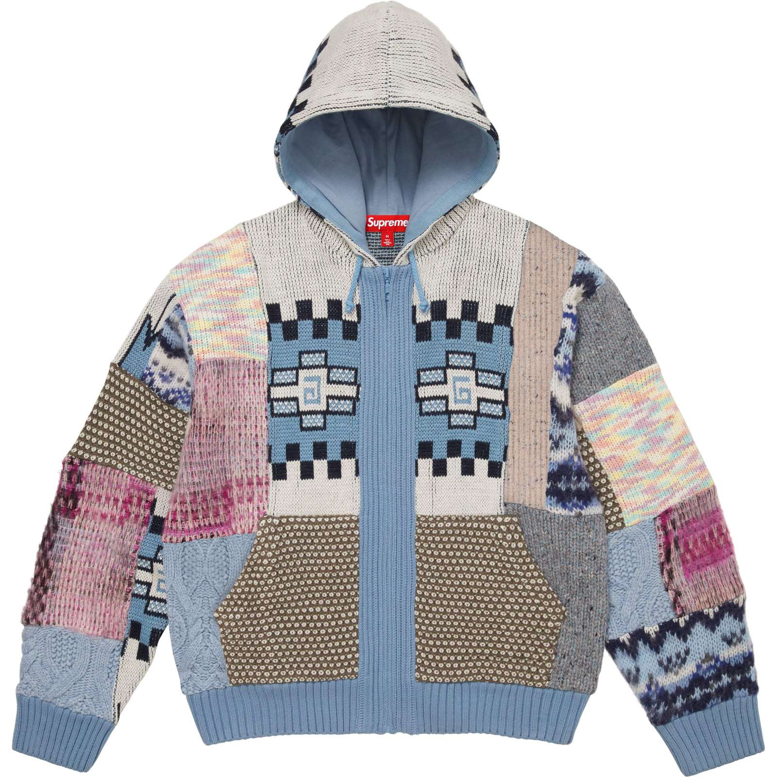 Patchwork Zip Up Hooded Sweater