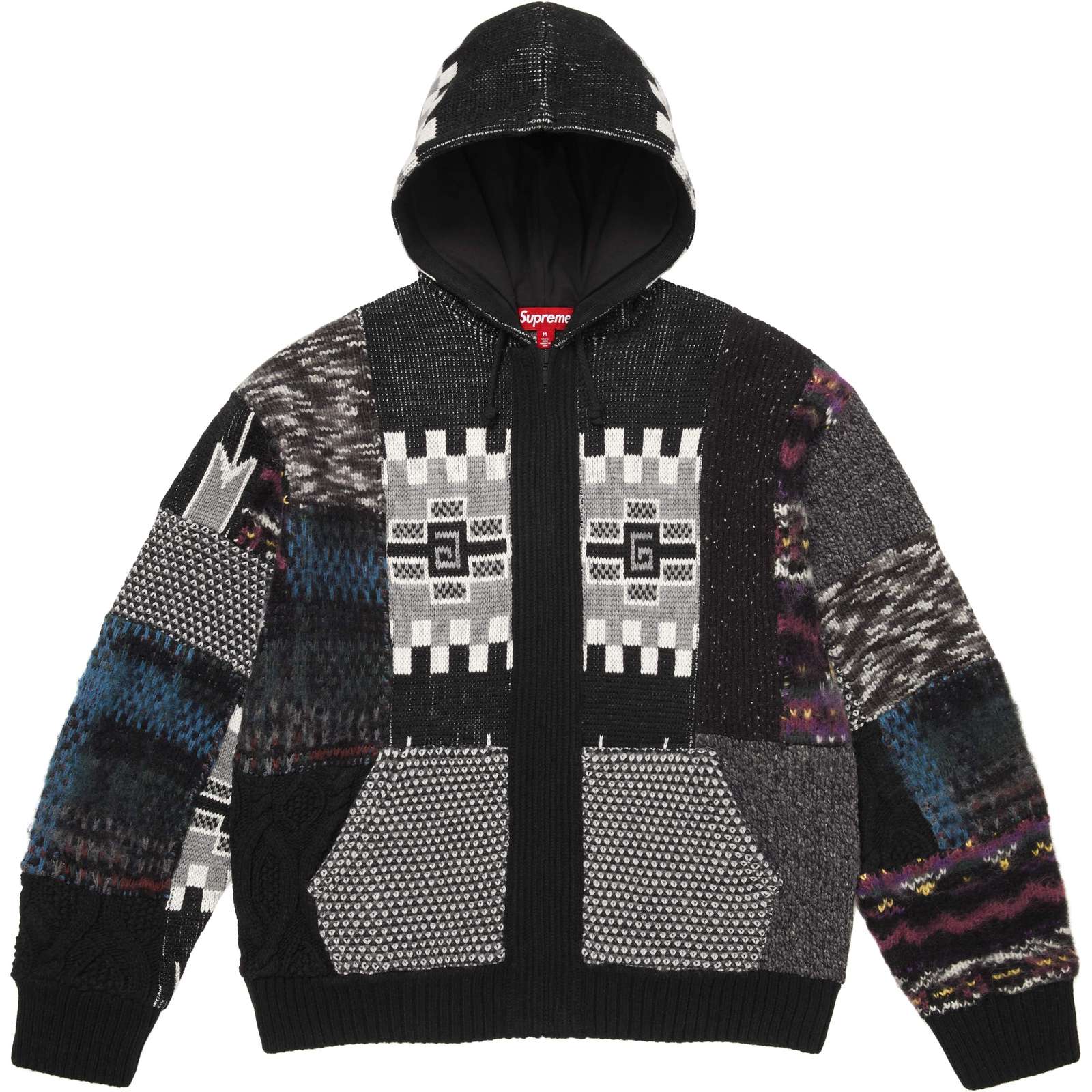 Patchwork Zip Up Hooded Sweater