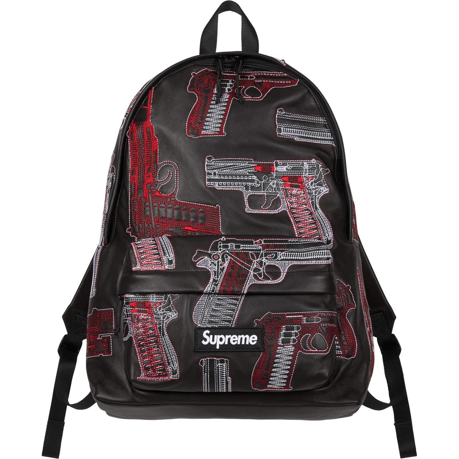 Guns Embroidered Leather Backpack