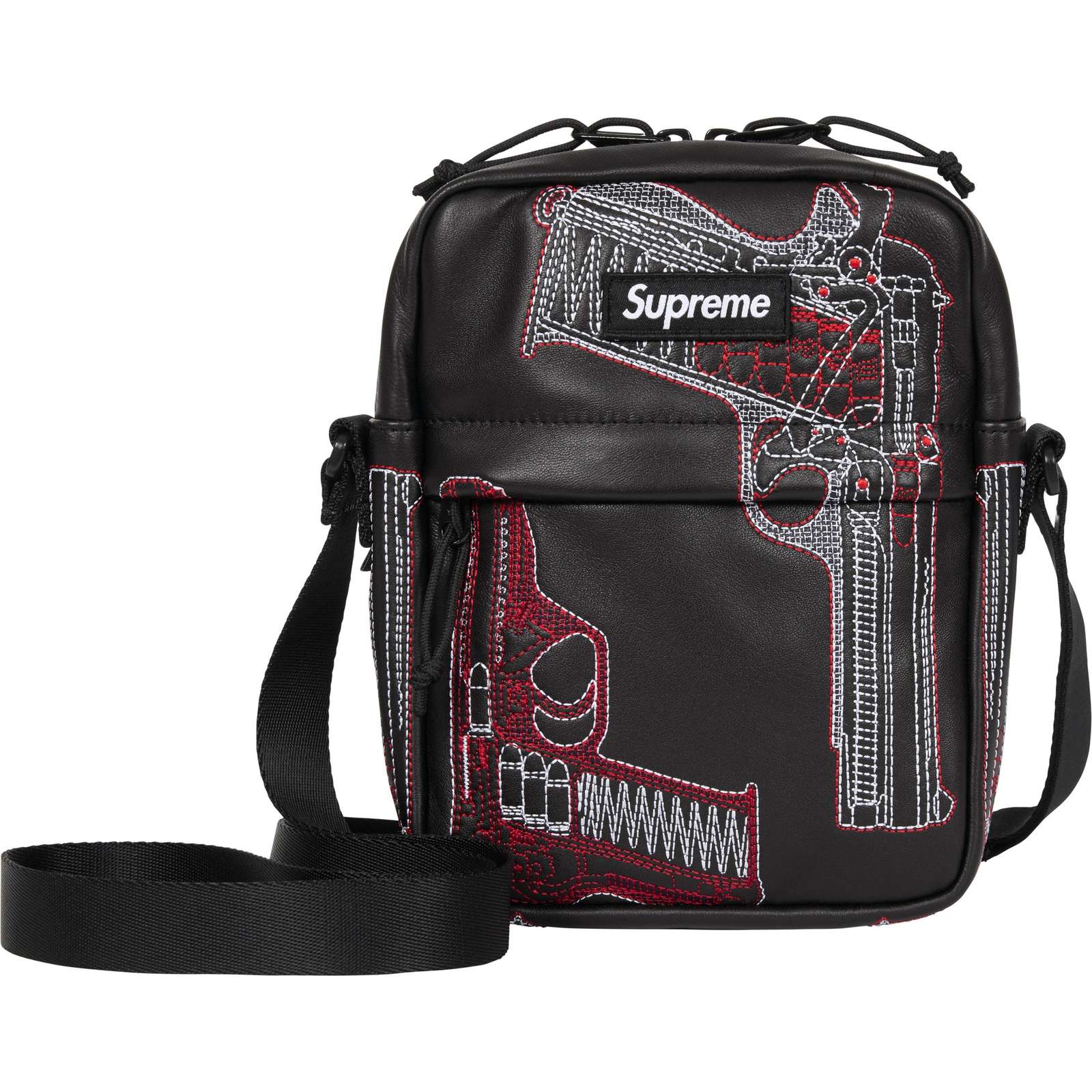 Guns Embroidered Leather Shoulder Bag