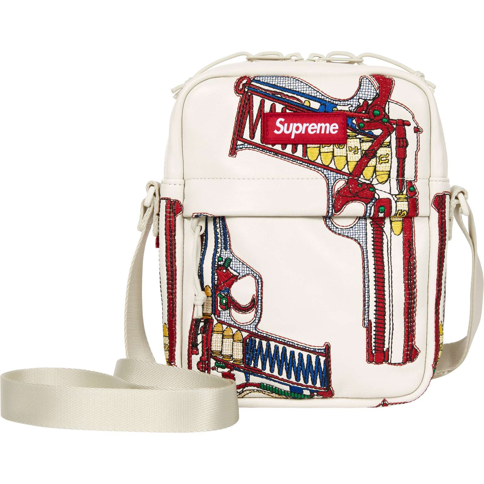 Guns Embroidered Leather Shoulder Bag