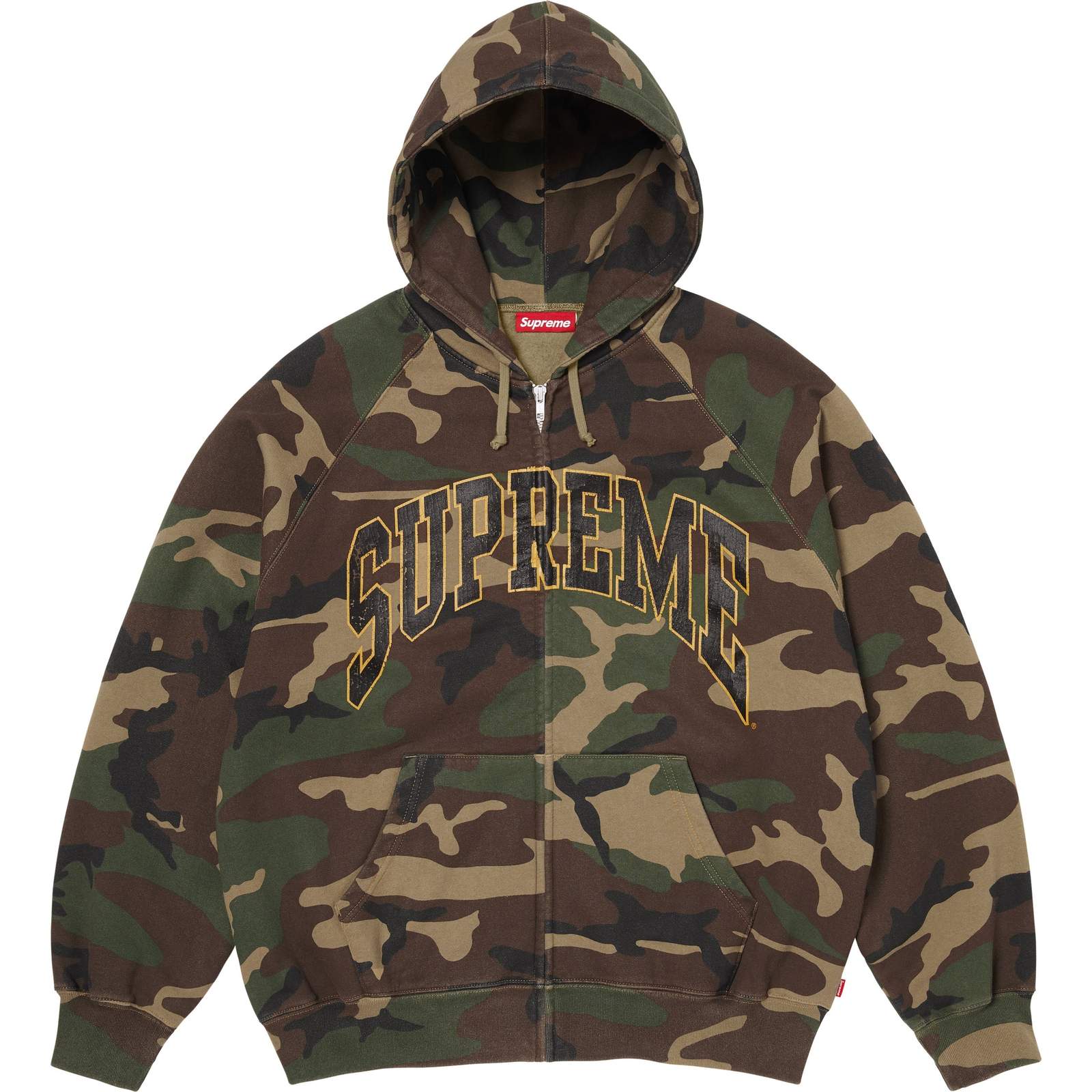 Cracked Raglan Zip Up Hooded Sweatshirt
